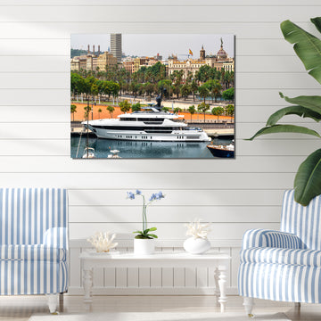 Docked Yacht In Mediterranean Sea Port - Boat Canvas Wall Art